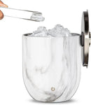 SNOWFOX Premium Vacuum Insulated Stainless Steel Ice Bucket with Lid/Tongs, Non-Rubber Bottom, Home Bar Accessories, Bartending Ice Buckets for Parties, Outdoor Entertaining Supplies, 3L, Marble by CozyNest Decor