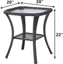 Patio Tables Wicker Side Table - Rattan End Table with Glass Top for Outdoor Outside Patio Porch Deck Square Brown by GreenHaven Gardens