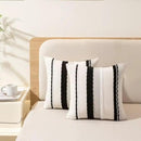 Boho Throw Pillow Covers 18x18 Set of 2 Farmhouse Decorative Cushion Case Striped Square Pillows Cover Chenille Pillow Cases Accent Neutral Pillowcase for Sofa Couch Bed,Black and White by CozyNest Decor