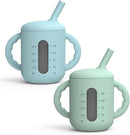 Seposeve 2 Pack Silicone Sippy Cups, Leak-Proof Baby Straw Cup for 6-12 Months, Spill Proof Toddler Cup with Straw 1-3 Years, with Capacity Marking, Non-slip Handle, Flow Control, 6 oz, Green Blue by TinyTreasures Baby Boutique