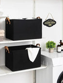 StorageWorks Storage Bins, Fabric Storage Bins for Shelves, Extra Large Storage Baskets with Metal Frame, Closet Baskets and Bins with Handles, Jumbo, Black, 2-Pack by CozyNest Decor