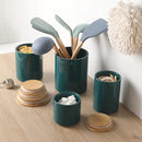Sweejar Ceramic Kitchen Canister Sets, Porcelain Container for Countertop, Heavy Food Storage Jars with Airthight Seal Bamboo Lid, Servering for Sugar, Coffee Beans, Tea Leaves, Pack of 4（Jade） by CozyNest Decor