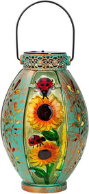 Sunflower Solar Lanterns Outdoor Waterproof,Hanging Solar Lantern,Sunflower Lanterns Decorative Outdoor,Glass & Metal Solar Lights for Tabletop Patio Porch Decor by GreenHaven Gardens