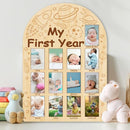ORIGACH My First Year Baby Growth Photo Display Wood Board - 12 Months Newborn Milestones Photo Board - Neutral Baby Keepsake Board 1st Birthday Party Nursery Decor New Mom Gift - Space by TinyTreasures Baby Boutique