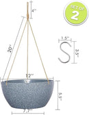 12 Inch 2 Pack Large Hanging Planters for Indoor Outdoor Plants, Plastic Hanging Basket Pots for House Plants Flowers, Grey by GreenHaven Gardens