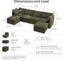 mopio Oversized Modular Sectional Sofa with Fully Removable Covers and Storage, Convertible U, L-Shaped and Sleeper Sectional, Modern Couches with Ottoman Chaise (Olive Green Velvet, 6 Seats, U) by CozyNest Decor