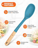 Silicone Cooking Spoons, Great for Scooping Sides and Serving Hearty Stews, BPA-Free Matte Silicone, Wooden Handle Serving Spoon for Nonstick Cooking Surfaces (Blue) by CozyNest Decor