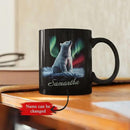 Custom Enchanted Arctic Landscape Design Cup, Customized Name Coffee Mug 11oz 15oz, Personalized Polar Bear And Northern Lights Ceramic Cup, Cute Polar Bear Black Mug, Gift For Her by CozyNest Decor