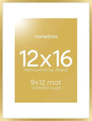 Homeforia 12x16 Picture Frame Gold, High End Metal 12x16 Poster Frames with Mat 9x12 for Photo, 12 x 16 Gold Frame Matted to 9 by 12 Print, 16x12 Thin Hanging Frame, Tempered Glass, Wall Kit, Set of 1 by CozyNest Decor
