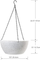 10 inch Hanging Planters for Outdoor Indoor Plants with Drainage Holes and Chain, 2 Pack Round Hanging Flower Plant Pots for Garden Home Porch Decor, Speckled White by GreenHaven Gardens