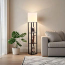 HomeFocus - Floor Lamp with Shelves,Shelf Floor Lamp with LED Bulb,Bookshelf Corner Display Lamp for Living Room,Bedroom and Office,White Linen Shade,Rustic Wood,Black by CozyNest Decor