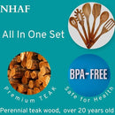 Wooden Utensils for Cooking, Premium Teak Healthy Spoons, Wooden Spoons for Cooking, Durable Eco-Friendly and Safe Teak Cooking Spoon, Cooking Gifts for Mom (set of 6) and Hooks by CozyNest Decor