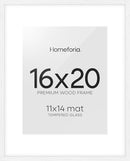 Homeforia 16x20 White Picture Frame, High End Oak 16x20 White Wood Frame with Mat 11x14 Photo, 16 x 20 Wooden Poster Frames Matted to 11 by 14, 20x16 Hanging Frames, Tempered Glass, Wall Kit, Set of 1 by CozyNest Decor