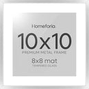 Homeforia 10x10 Picture Frame Silver, High End Metal 10 by 10 Square Frames with Mat 8 x 8 inch Photo, 10by10 Poster Frame Matted to 8x8 Art, Wall or Tabletop Frame, Tempered Glass, Wall Kit, Set of 1 by CozyNest Decor