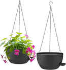 2 Pack Hanging Planters for Indoor Outdoor Plants, 12 Inch Self Watering Hanging Pot with Drainage Holes and Saucer, Plastic Plant Pots, Black Flower Pots for Kitchen, Balcony, Garden by CozyNest Decor