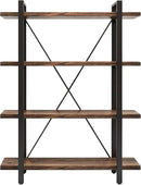 4 Tier Bookshelf Solid Wood Bookcase and Book Shelves Wood and Metal Shelving Rustic Open Bookshelf Office,Distressed Brown (AY-02-4Tier) by CozyNest Decor