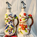 18.26oz/540ml Ceramics Olive Oil Dispenser Bottle,Hand Painted Reliefs Oil Dispenser for Kitchen,Oil Bottles for Kitchen (Cherry) by CozyNest Decor