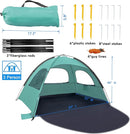 WhiteFang Beach Tent Anti-UV Portable Sun Shade Shelter for 3/4/6/8 Person, Extendable Floor with 3 Ventilating Mesh Windows Plus Carrying Bag, Stakes and Guy Lines by TinyTreasures Baby Boutique