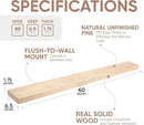 Homeforia 60 inch Wood Floating Shelf, High End Solid Natural Long Wood Shelf for Wall 60 inches, Unfinished Wooden 60inch Large Floating Shelves, Heavy Duty Bracket, 60 X 6.5 X 1.75 in, Set of 2 by CozyNest Decor