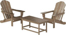 WO Home Furniture Adirondack Chairs Table Set of 3 PCS Outdoor Folding Chairs Coffee Table Weather/UV Resistant for Lawn, Garden, Bon Fire, Balcony (Weathered Wood)
