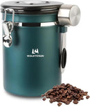 Coffee Canister Airtight Storage Container Stainless Steel Air Tight Coffee Jar with Scoop, Date Tracker CO2 Release Valve for Dry Food, Beans, Ground, Tea, Flour, Cereal and Sugar (Green) by CozyNest Decor