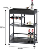 Bar Cart with Basket 3 Tiers Home Rolling Wine Rack with Wheels Mobile Kitchen Industrial Vintage Style Wood Metal Serving Trolley Serving Cart,Black Frame Home Kitchen Shelf for Party by CozyNest Decor