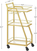Bar Cart, 3-Tier Bar Cart for The Home, Home Bar Serving Cart with Glass Holders, Beverage Cart for Kitchen, Dining, Party Room, Gold BC03GD by CozyNest Decor