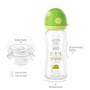 YOHKOH Natural Glass Baby Bottle with Natural Response Nipple, Newborn Anti-Colic Baby Bottles, Wide Neck Mushroom Cap Baby Bottle, Clear (8.8ounce (Pack of 2), Green1) by TinyTreasures Baby Boutique