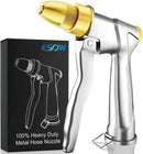 ESOW Heavy Duty Metal Garden Hose Nozzle, High Pressure Water Hose Nozzle with 4 Spray Patterns Rotating, Ideal for Outdoor Lawn & Garden Watering, Car & Pet Washing, Silver by GreenHaven Gardens