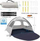 WhiteFang Beach Tent Anti-UV Portable Sun Shade Shelter for 3/4/6/8 Person, Extendable Floor with 3 Ventilating Mesh Windows Plus Carrying Bag, Stakes and Guy Lines by TinyTreasures Baby Boutique