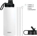 DRINCO Stainless Steel Water Bottle Spout Lid Vacuum Insulated Double Wall Water Bottle Wide Mouth (40oz 32oz 22oz 18oz 14oz) Leak Proof Keeps Cold or Hot (32 oz, 32oz Artic White) by CozyNest Decor