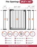 36.2" Extra Tall Baby Gate for Stairs, 29.5-46" Wide Dog Gate for Doorways, Walk Thru Auto Close Metal Child Gate for The House, Stairs and Doorways, Pet Gate Pressure Mounted Dog Gate Indoor (Black) by TinyTreasures Baby Boutique