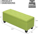 MoNiBloom 42 Inch Long Bench with Storage, Modern 40L Inner Space Green Linen Foot Stool for Bedroom, Upholstered Padded Rectangular Fabric Tufted Bench Footrest with Wood Legs with 660 Lbs Capacity by CozyNest Decor