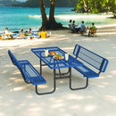 79'' Steel Rectangular Picnic Table for Outdoors, with backrest, Expanded, Lifetime Picnic Table with Umbrella Hole, Heavy Duty Sturdy Commercial Picnic Tables for Garden Courtyard BBQ, Blue by GreenHaven Gardens