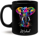 Elephant Coffee Mug 11oz 15oz, Personalized Name Animal Black Cup, Gift For Elephant Lovers, Custom Colorful Animal Design Mug, Gifts For Son Daughter On Birthday by CozyNest Decor