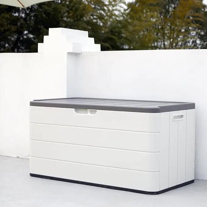 Heavy-Duty 100 Gallon Outdoor Storage Box - Waterproof Deck Box & Large Storage Bin for Patio/Pool, All-Weather Resin Chest with Lock, UV-Resistant, Alpine White, photo 8 of 9