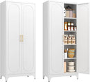 Metal Storage Cabinet with Doors and Shelves, 75 Inch Tall Kitchen Pantry Cabinet, Pantry Cabinets for Kitchen Storage, Freestanding Cupboard for Living, Dining Room, White, Assembly Required by CozyNest Decor
