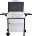 4-Burner Propane Gas BBQ Grill with SS Plancha, 49,200 BTU Output, Wire Enamel Cooking Grids, Foldable Side Table and Hanging Basket, Heavy-Duty Stainless Steel Grill by GreenHaven Gardens