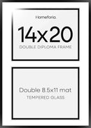 Homeforia 14x20 Double Diploma Frame Black, High End Metal 14 x 20 Certificate Frames with Mat for Two 8.5 by 11 Diplomas, 20x14 Dual Award Graduation Matted Frames, Tempered Glass, Wall Kit, Set of 1 by CozyNest Decor