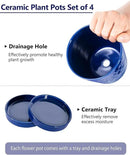 EFISPSS Ceramic Plant Pots, 5Inch Pots for Indoor Plants, Planters with Drainage Holes and Ceramic Tray,Plant Lover Gift, Desktop Office Windowsill Decoration Gift Set of 4 - Blue by GreenHaven Gardens