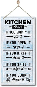 Hanging Kitchen Rules Wood Decor Sign, Rustic Kitchen Wooden Signs, Printed Wood Wall Art Sign, Kitchen Door Rules Rustic Sign, Hanging Wood Sign Kitchen Decor, Funny Farmhouse Kitchen Wall Décor D1 by CozyNest Decor