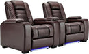 ANJ Power Home Theater Seating Set of 2, Brown Faux Leather Electric Recliner Chair with Powered Headrest, Dual Motors Movie Reclining Chairs with LED Lights,USB Port,Cup Holders, Hidden Arm Storage by CozyNest Decor