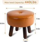 Small Foot Stool Ottoman, Round Pouf Foot Rest, Footstool Ottomans with Rubber Legs Under Desk, Faux Leather Footrest for Couch, Living Room, Bedroom, Hallway, Office, 13''L x 13''W x 10.2''H by CozyNest Decor
