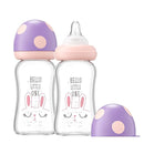 YOHKOH Natural Glass Baby Bottle with Natural Response Nipple, Newborn Anti-Colic Baby Bottles, Wide Neck Mushroom Cap Baby Bottle, Clear ((5.4oz (Pack of 2), Purple) by TinyTreasures Baby Boutique