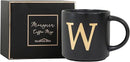 COLLECTIVE HOME - Monogram Ceramic Mugs, 15 oz Golden Initial Black Coffee Cups, Elegant Alphabet Tea Mugs, Elegant Personalized Mug with Gift Box, Unique Mug with Double Side Capital Lette (W) by CozyNest Decor