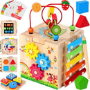 Batlofty Wooden Activity Cube, 8-in-1 Montessori Toys for 1 2 Year Old Girl Boy Toddler| Sensory Educational Learning Toys 12-18 Months | 1st Birthday Gifts, Bead Maze | Bonus Sorting & Stacking Board by TinyTreasures Baby Boutique