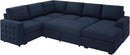 HONBAY Sleeper Velvet Blue Sectional Couch with Pull-Out Bed, Storage Chaise for Living Room by CozyNest Decor