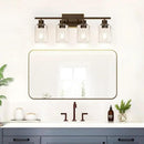 4 Light Bathroom Light Fixtures, Oil-Rubbed Bronze Modern Vanity Lights with Clear Glass Shades, Bathroom Wall Lamp for Mirror Living Room Cabinet by CozyNest Decor