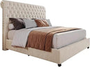 PaPaJet Bed Frame Queen Size Upholstered Platform Bed with 52.8'' Tall Sleigh Headboard, Button Tufted, No Box Spring Needed, Easy Assembly, Cream by CozyNest Decor