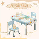Multi Functional Kids Table and 2 Chairs Set, Graffiti & Building Blocks Double-Sided Tabletop, Toddler Play Table with Drawers, Large Storage Space, Gift for Boys/Girls, Blue by CozyNest Decor
